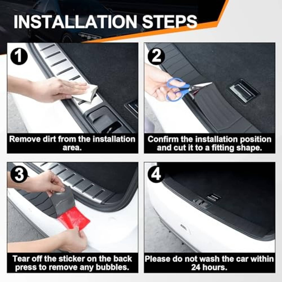 Car rear bumper protector installation steps, black rubber strip for rear bumper