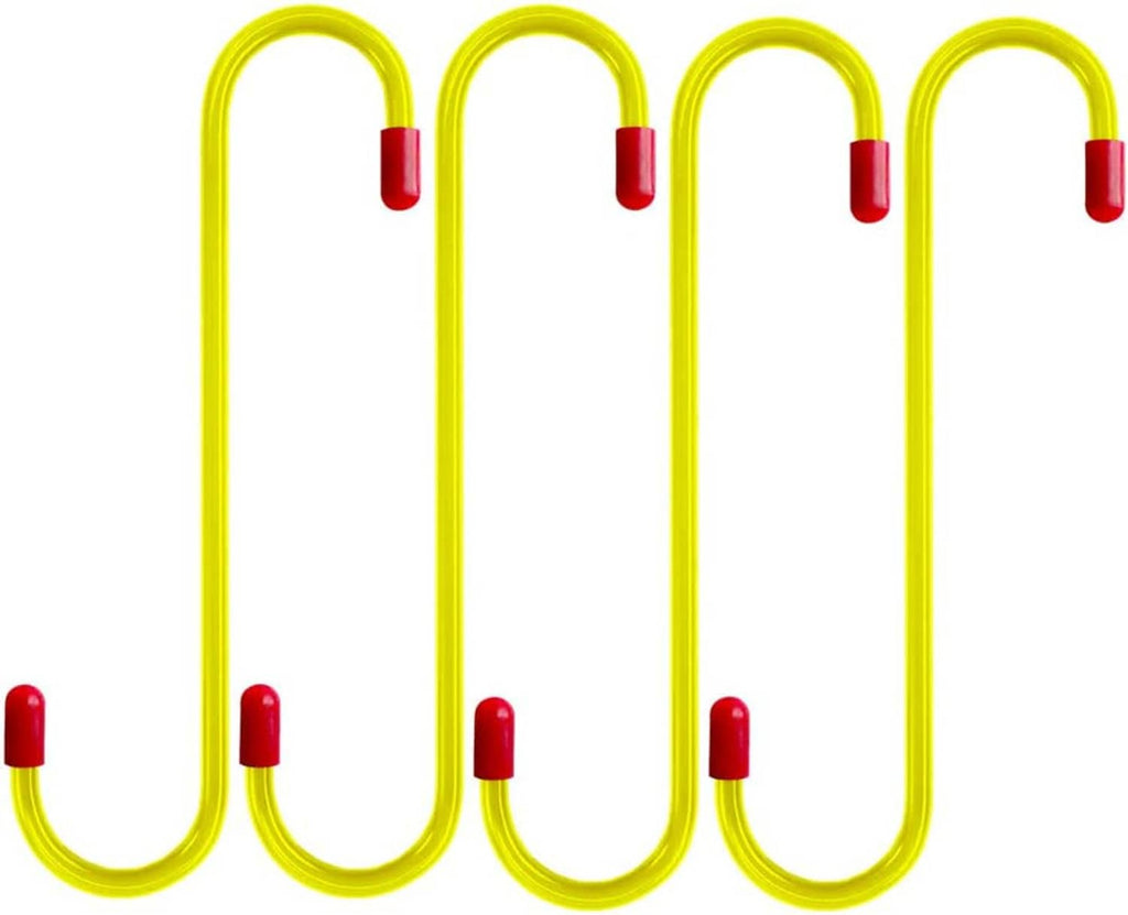 Multiple yellow U-shaped brake caliper hanger hooks with red rubber tips