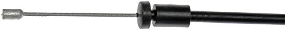 Hood release cable end with metal ball pin and black grommet, close-up