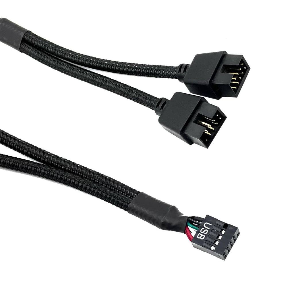 Black braided USB 9-pin extension cables with dual 9-pin connector plugs