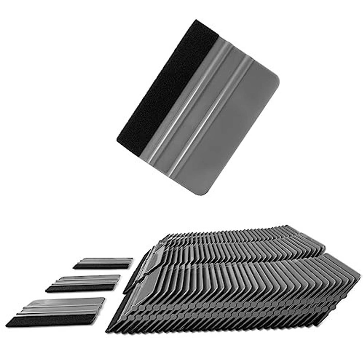 Gray felt squeegee with flexible plastic blade and black felt edge