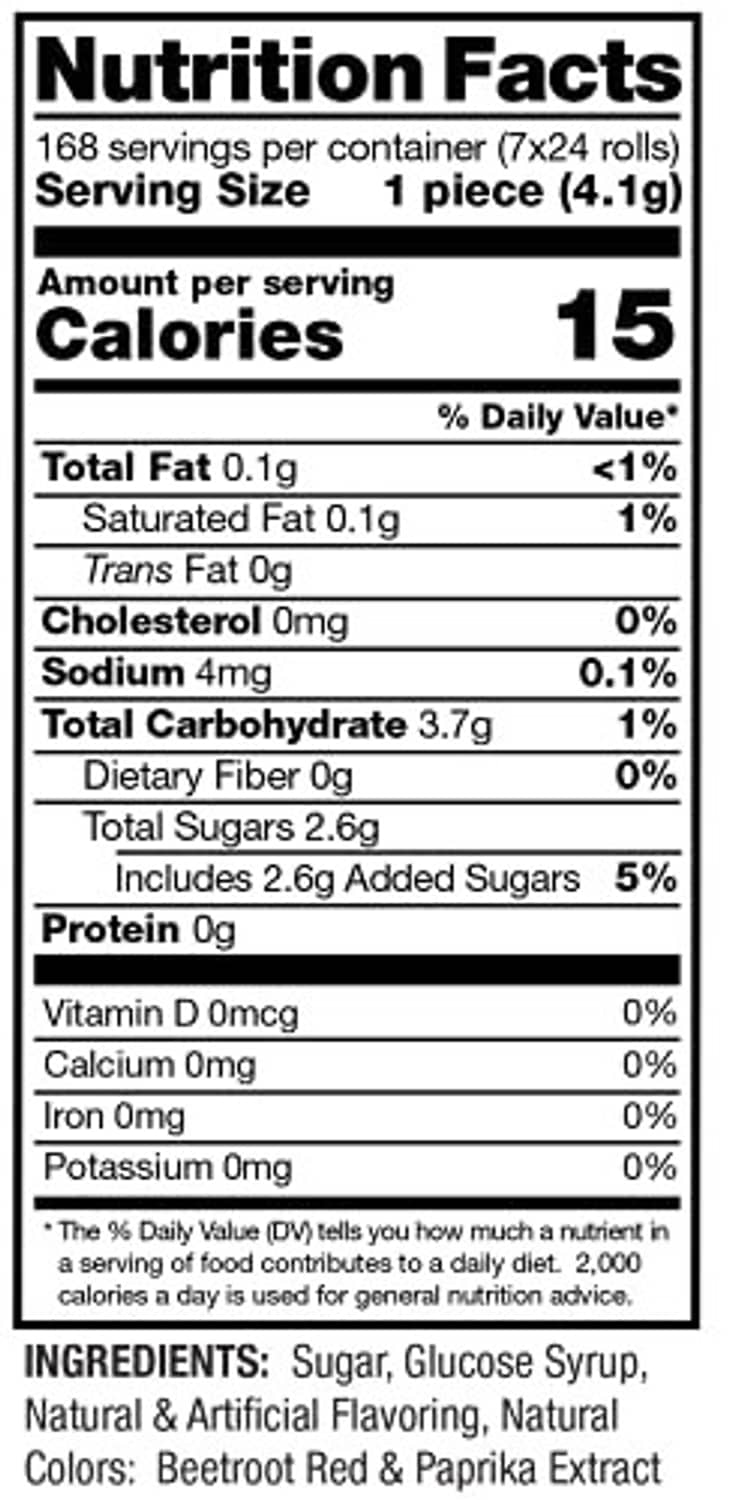 Nutrition Facts label for Cinnamon hard candy, 1 piece (4.1 g)