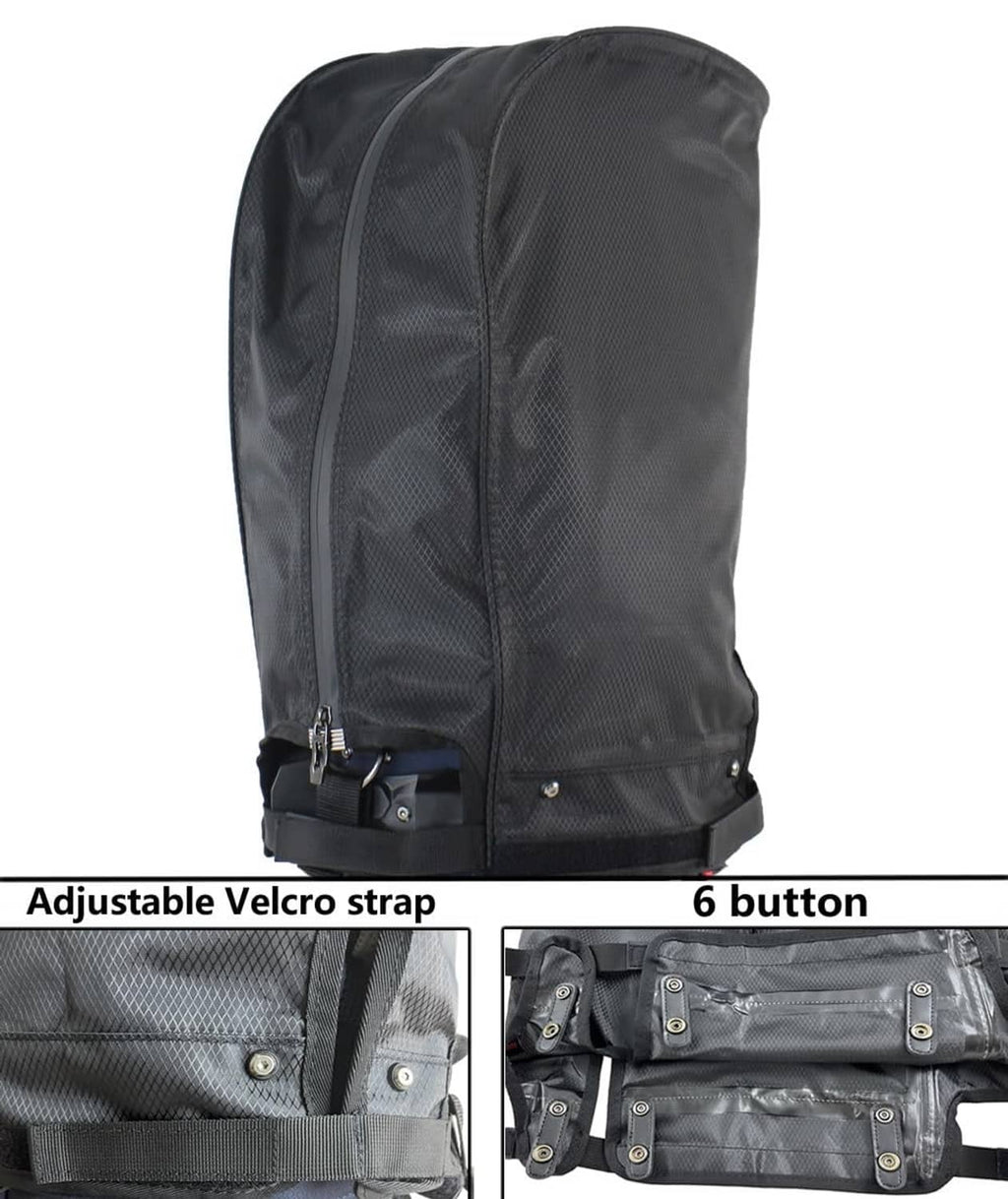 Black golf bag rain cover with adjustable Velcro strap and buttoned hem