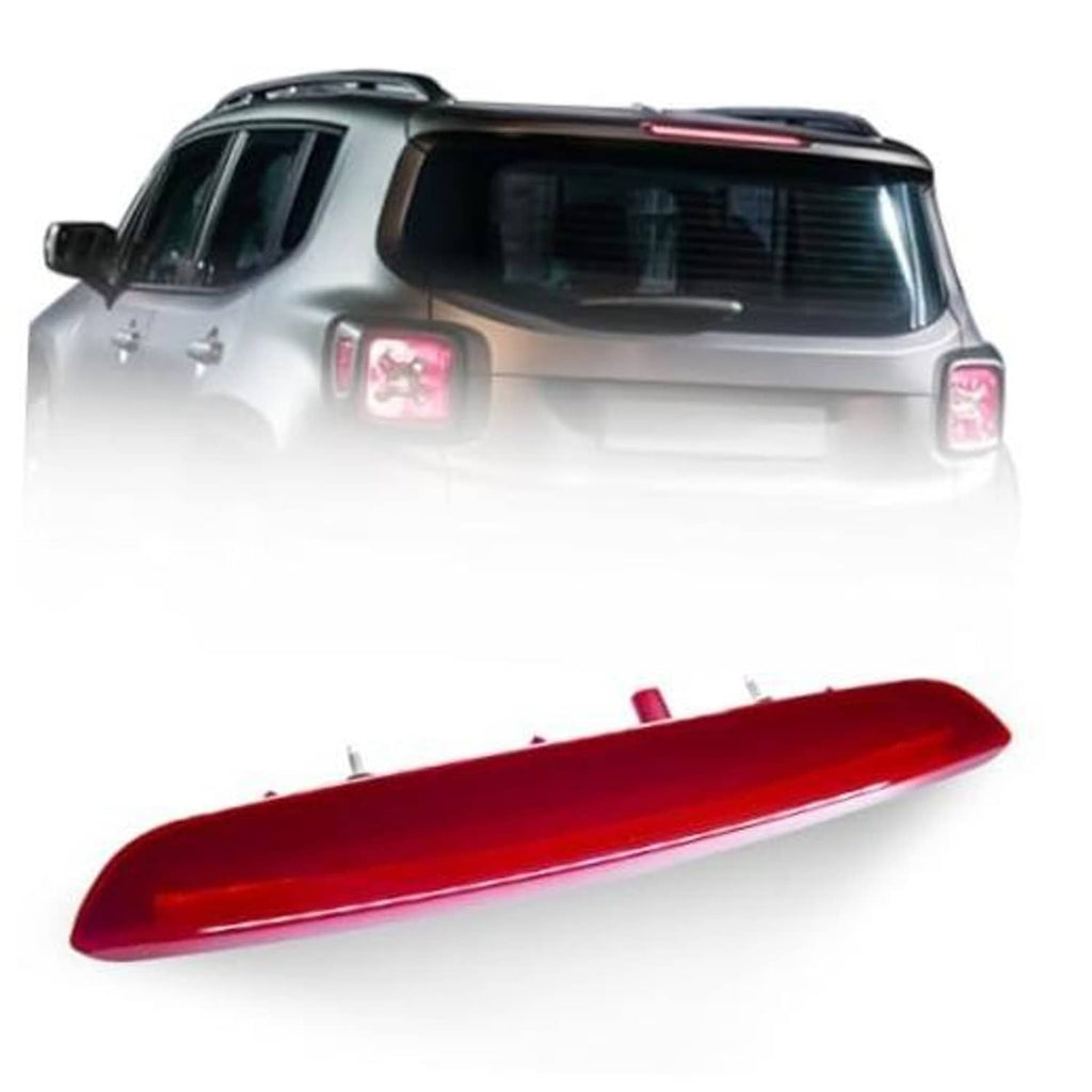 Red high-mount third brake light assembly mounted on vehicle rear hatch
