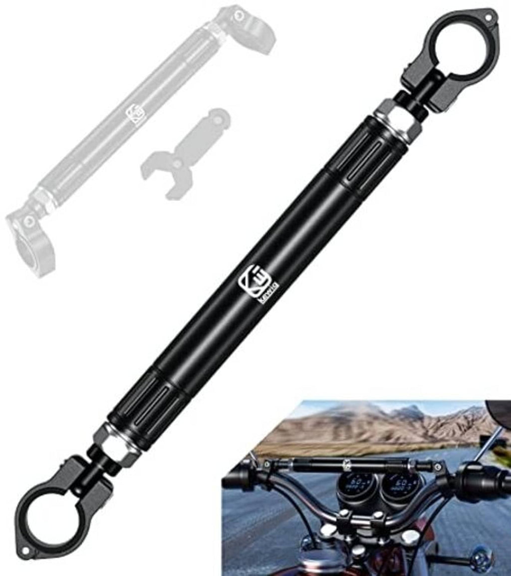 Black motorcycle telescopic cross bar with end eyelets and clamp hardware