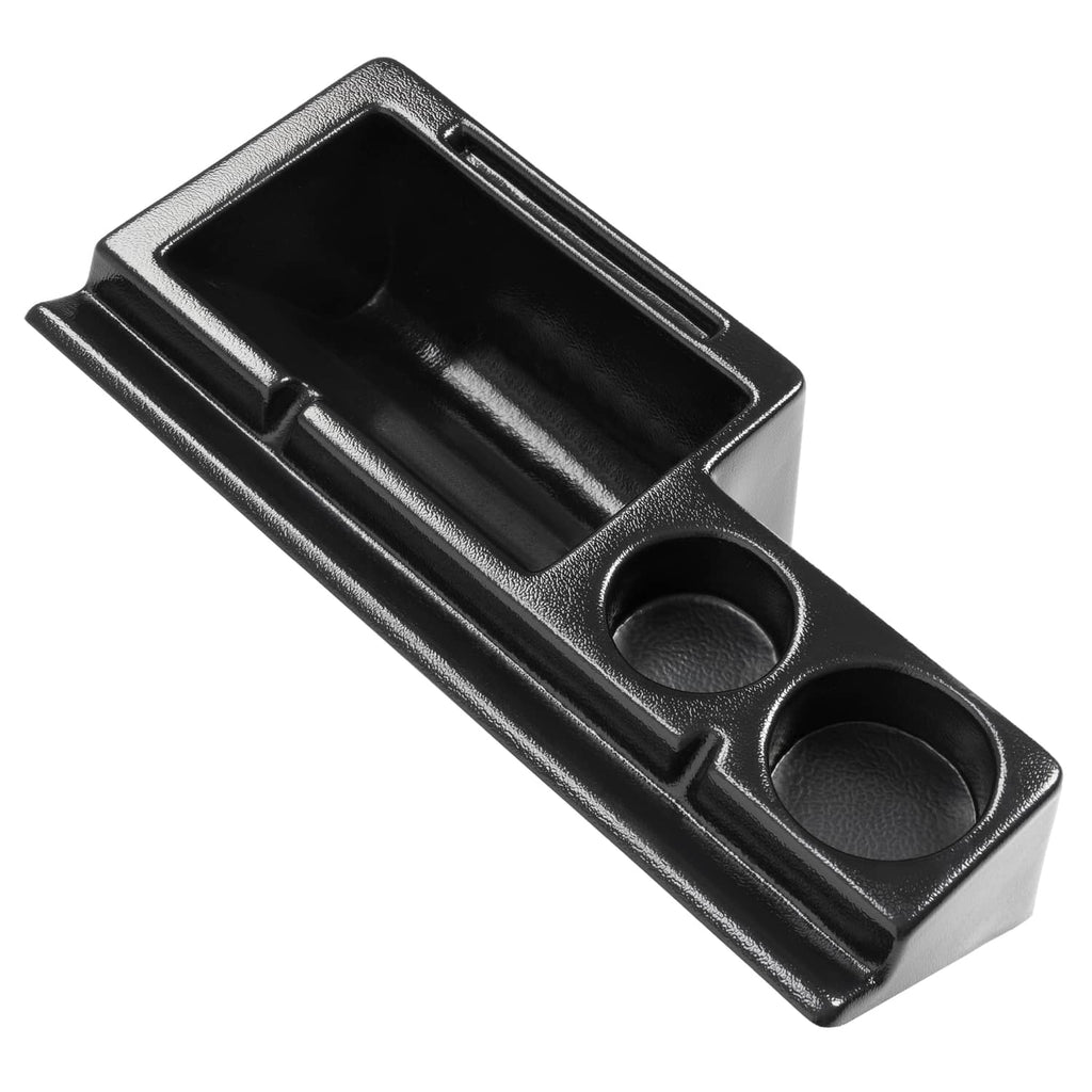 Black 18 inch cab caddie tray with two beverage cup holders and molded compartments
