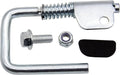 Spring loaded rafter hook nail gun hanger with metal U hook, spring, and black rubber pad