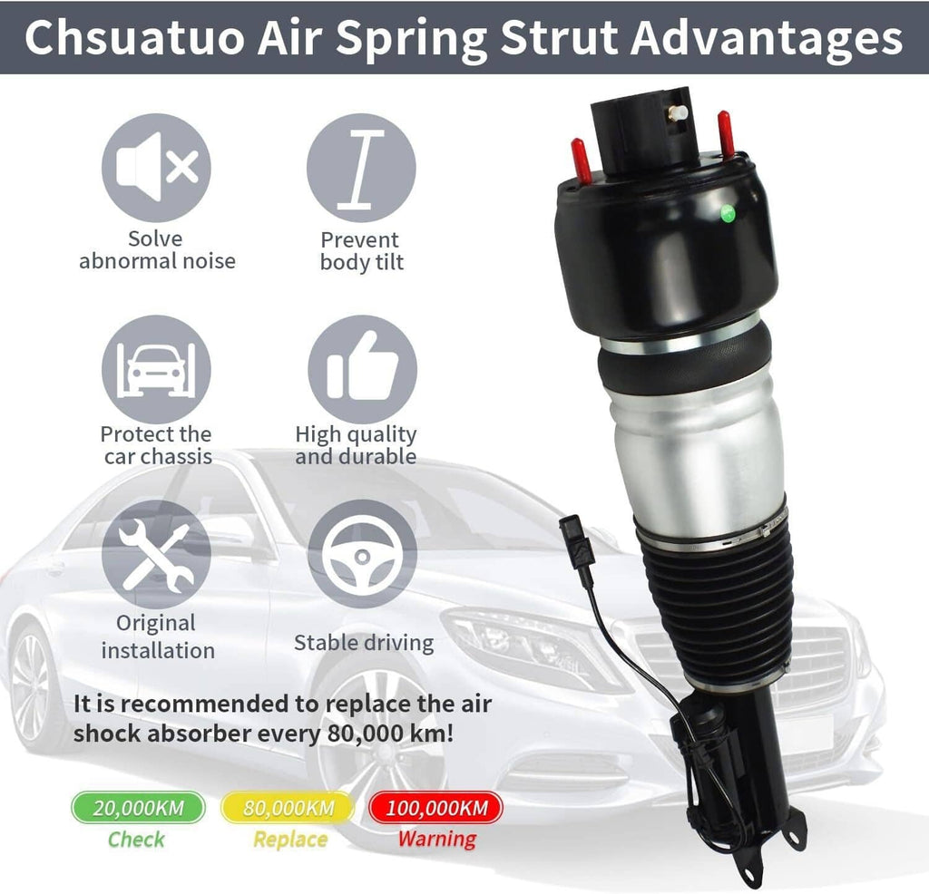 Air spring suspension strut with black top mount, silver cylinder, and ribbed bellow