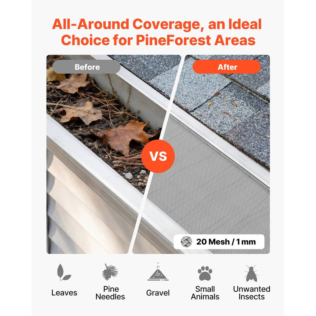 Gutter leaf guard panel with mesh screen and snap-fit edge, gray