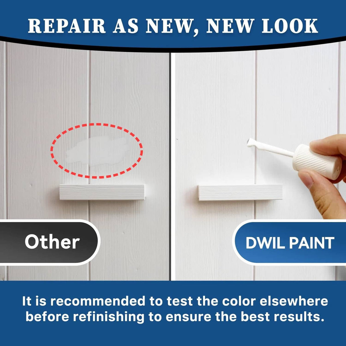 White multi-surface touch up paint applied with a small nozzle to a wall surface