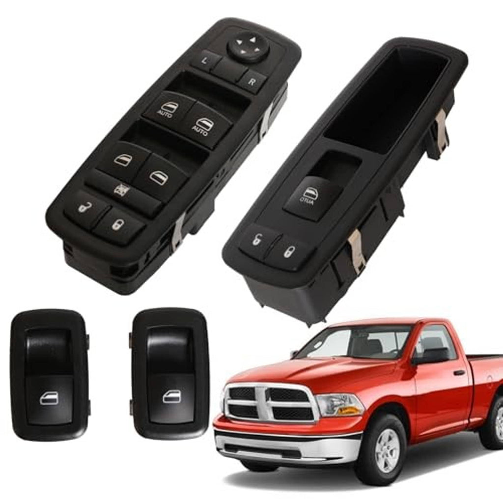 Black window switch panel with L/R controls and AUTO buttons, plus separate switches