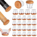 Silicone chair leg floor protectors, clear sleeves with brown felt bottoms, 24-pack