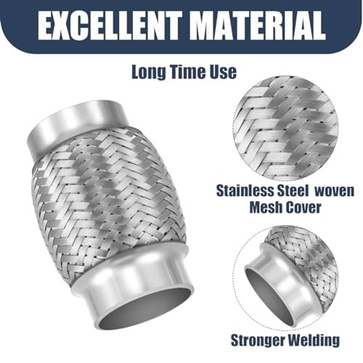 Stainless steel woven mesh exhaust pipe with reinforced flared ends