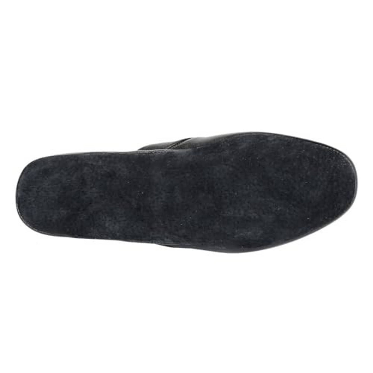 Black scuff slipper outsole bottom, textured sole view
