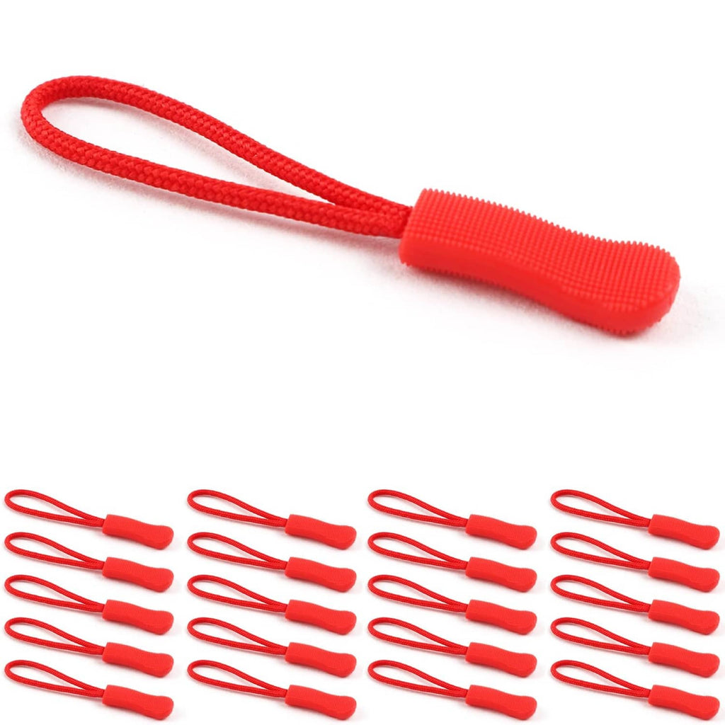 Red zipper pull set with multiple looped cords and ridged grip ends