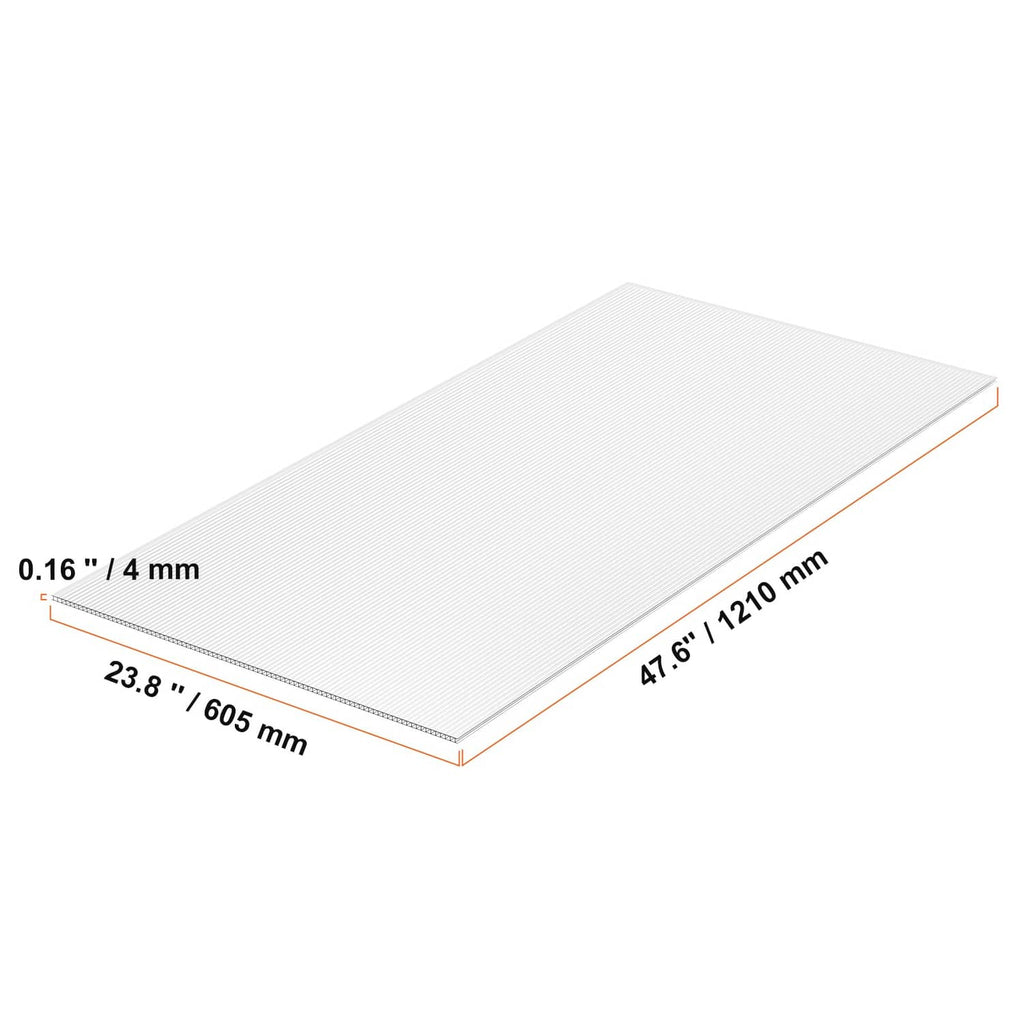 Clear polycarbonate greenhouse panel, 4 mm thick, 47.6 x 23.8 in size