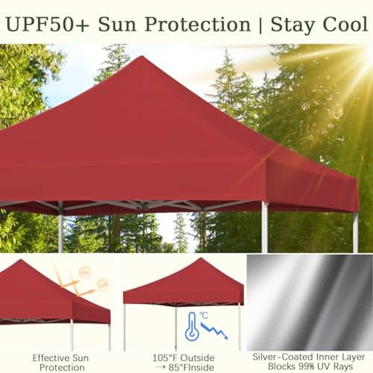 Red pop-up canopy replacement top cover with peaked roof for sun protection