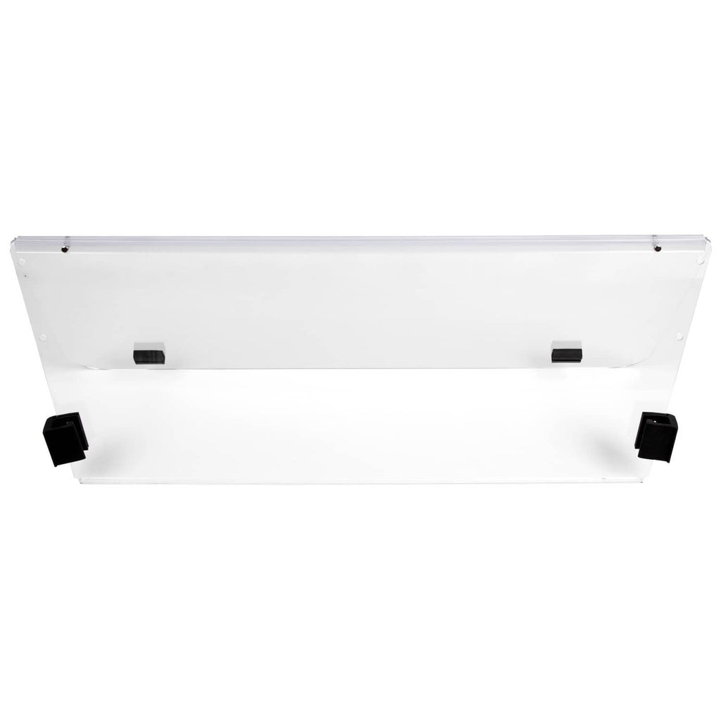 Clear polycarbonate windshield panel with black mounting brackets, front view