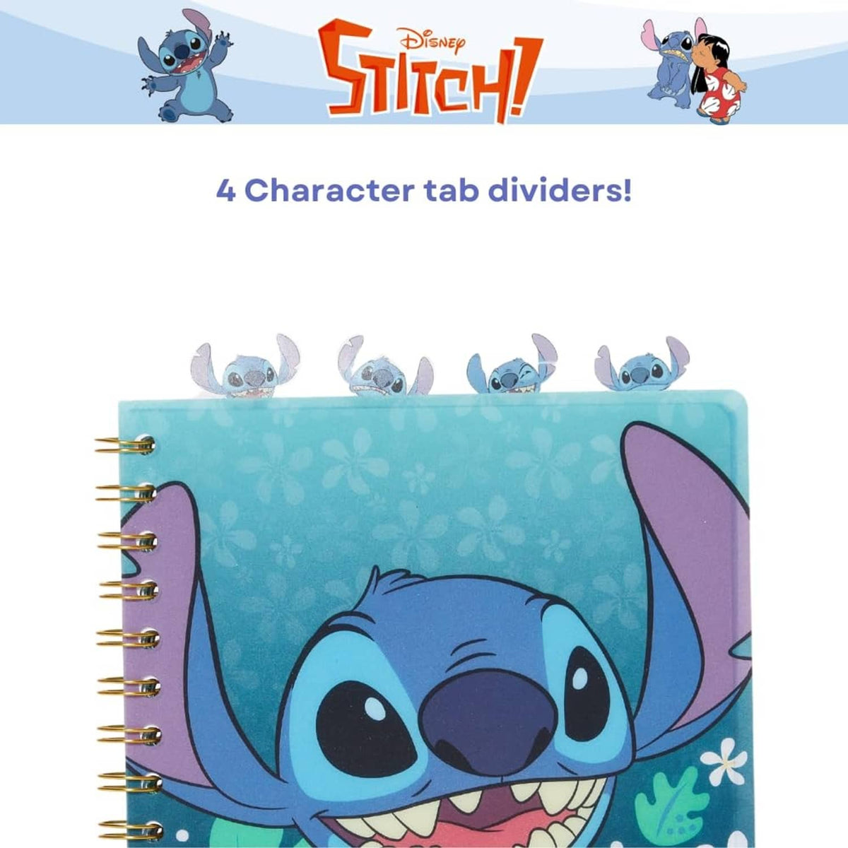 Lilo & Stitch character tab divider notebook; blue cover with Stitch illustration