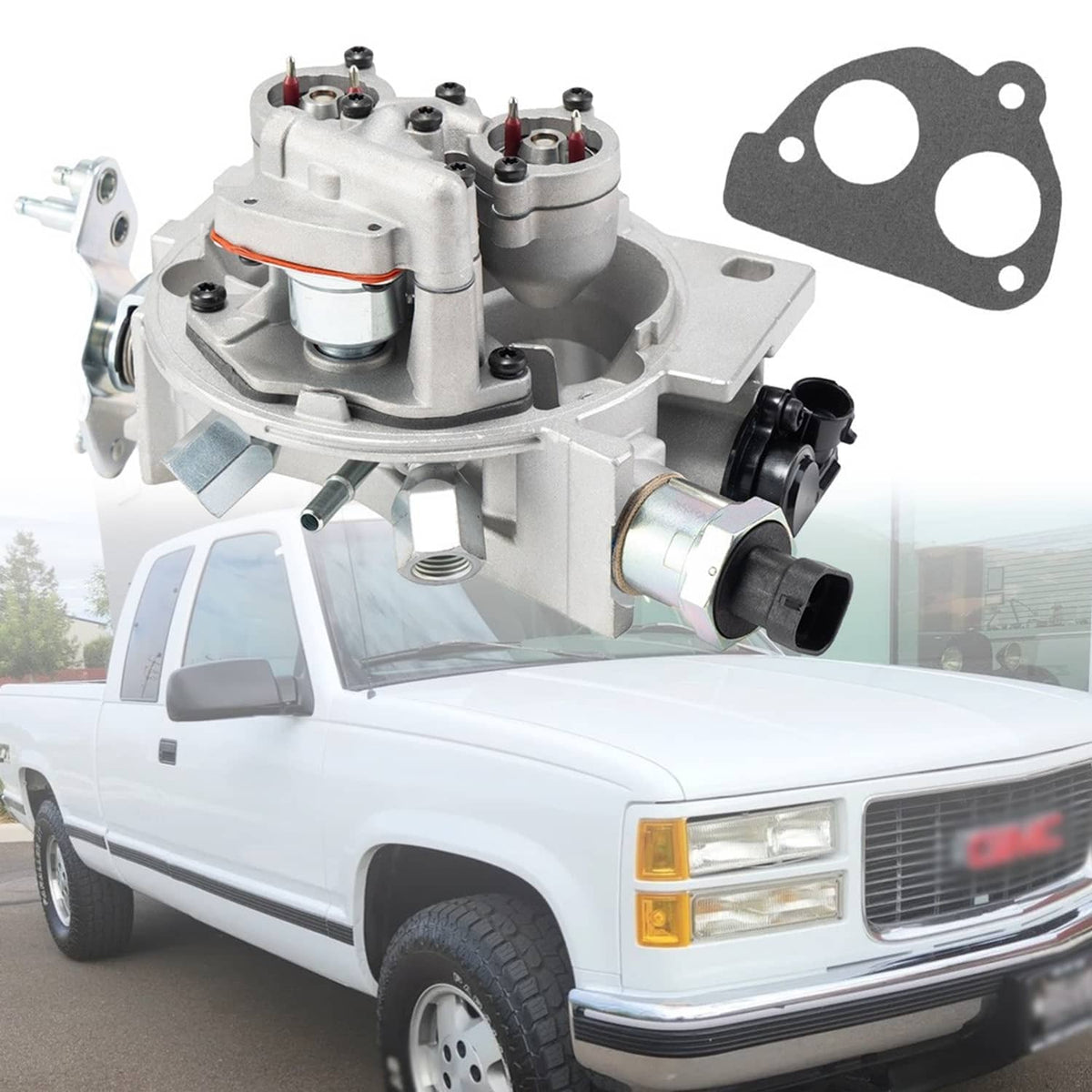 Throttle body assembly mounted on an engine bay with attached gasket