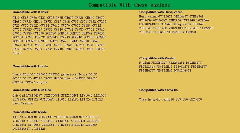 Compatibility chart listing engine fits for vacuum fuel pump