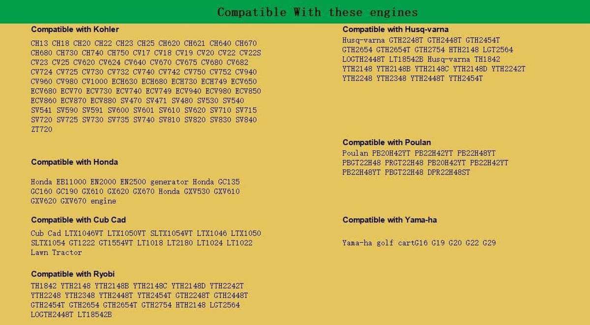 Compatibility chart listing engine fits for vacuum fuel pump