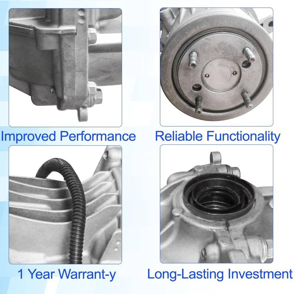 Silver rear axle differential carrier assembly detail views of ports and circular cover