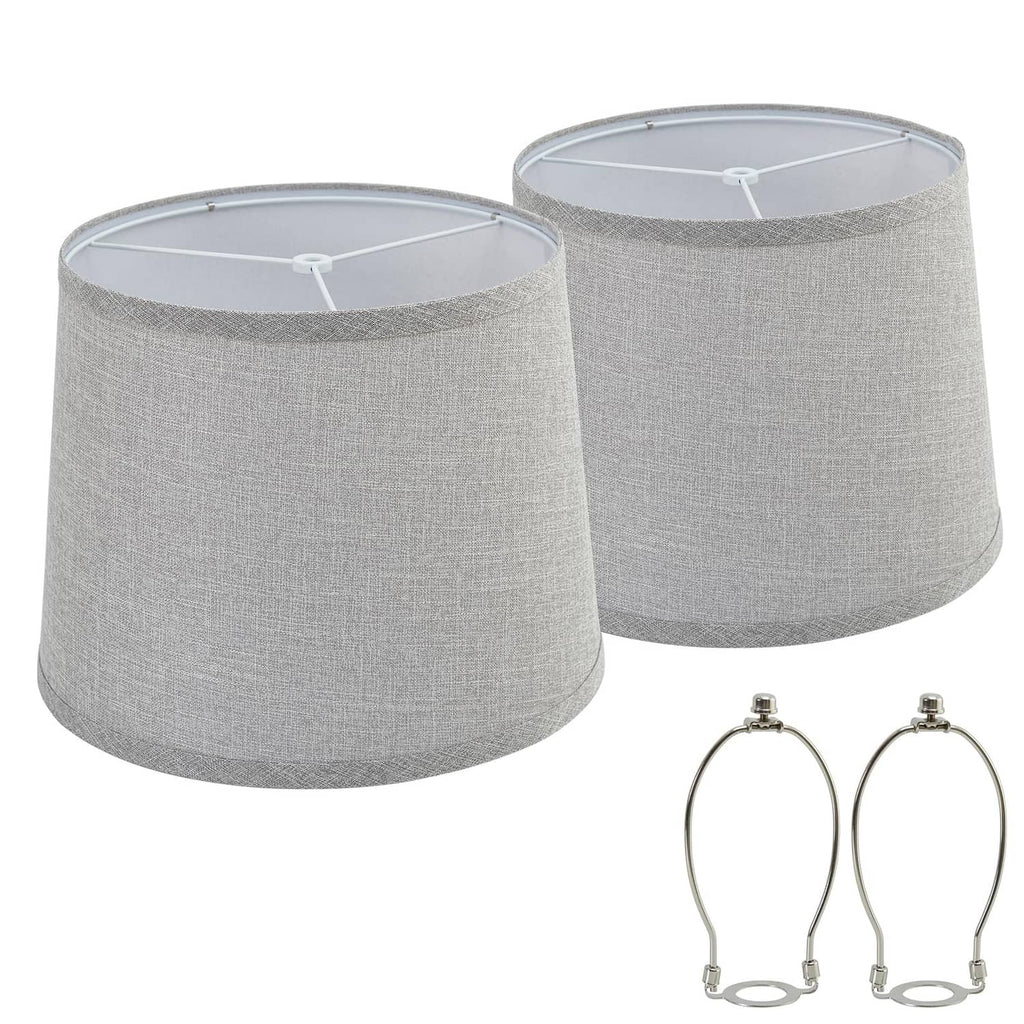 Gray fabric drum lamp shades, set of 2, with metal socket clips on top