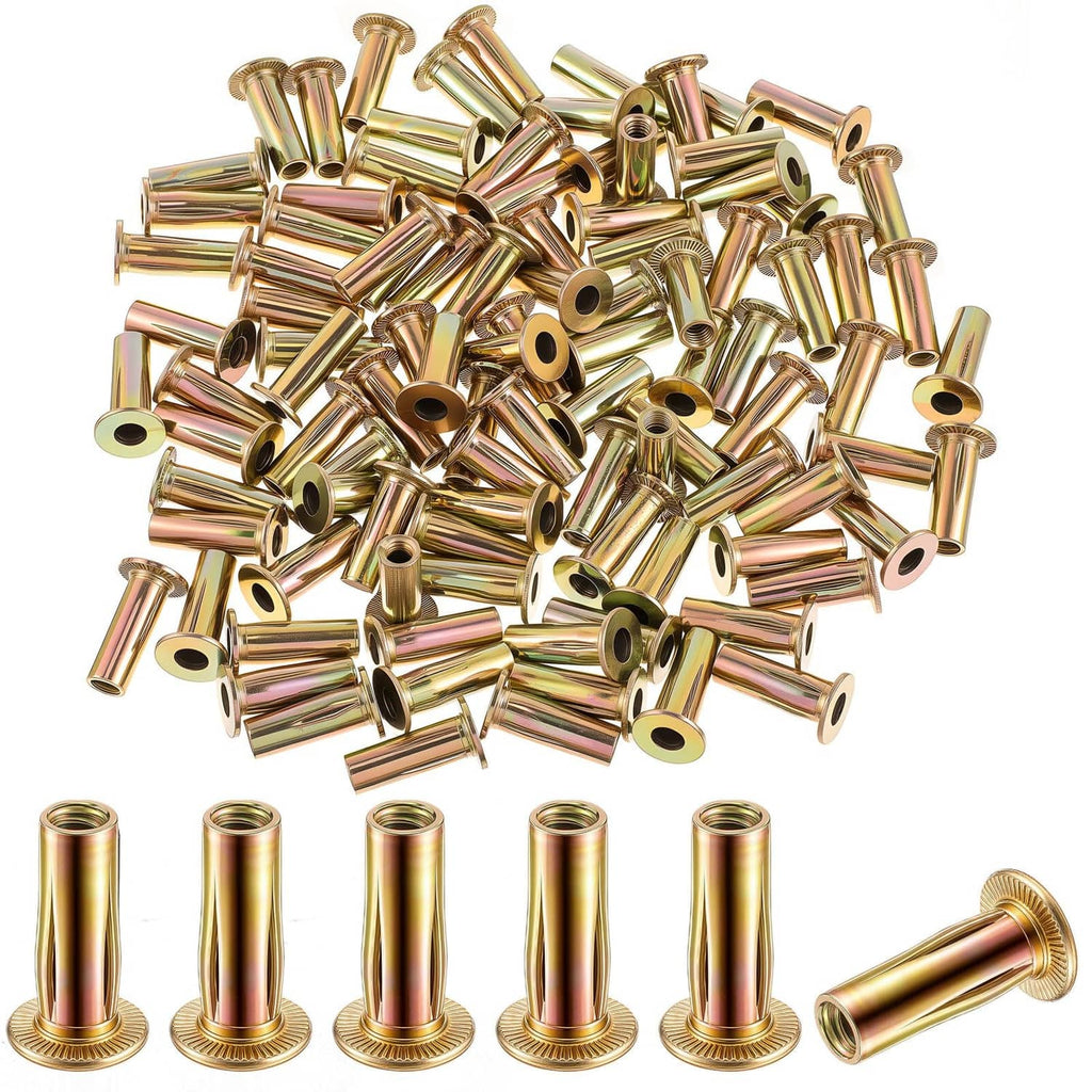Gold multi-grip rivet nuts, 50-pack assortment with threaded inserts