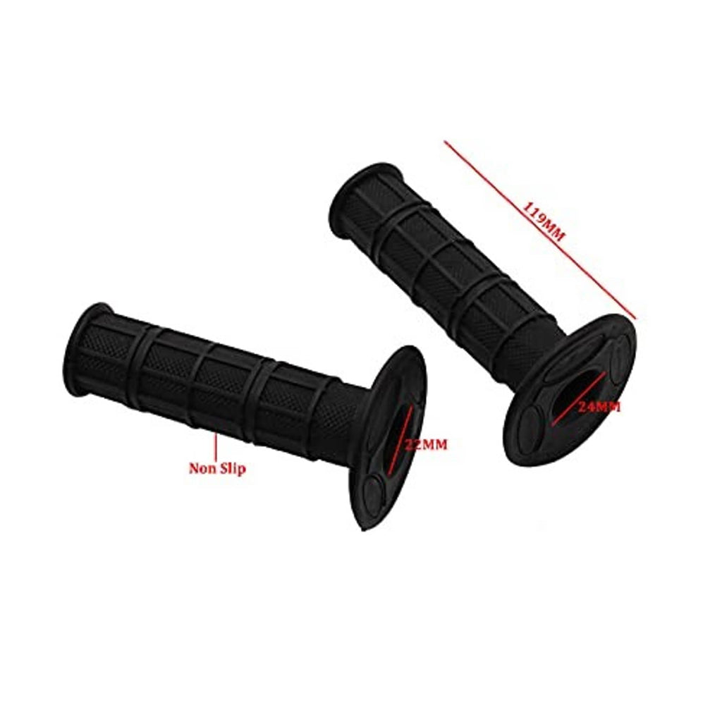 Black rubber motorcycle handlebar grips with textured grip pattern and flared ends