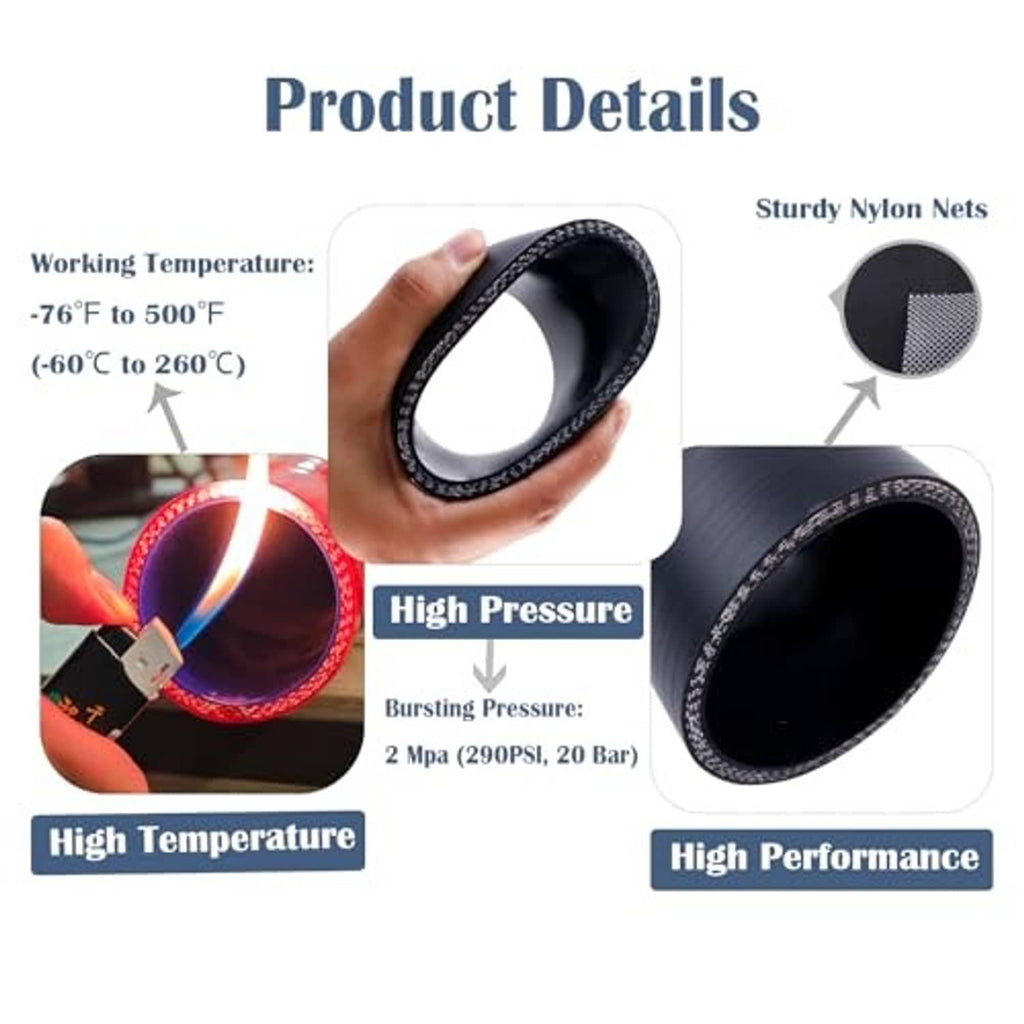 Black straight reducer hose coupler adapter with reinforced rim and net-style texture