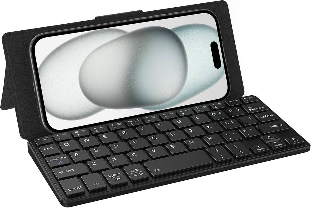 Ultra-slim portable wireless mini keyboard with stand and phone support