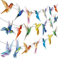 Colorful hummingbird party banner with multicolor bird cutouts arranged on string