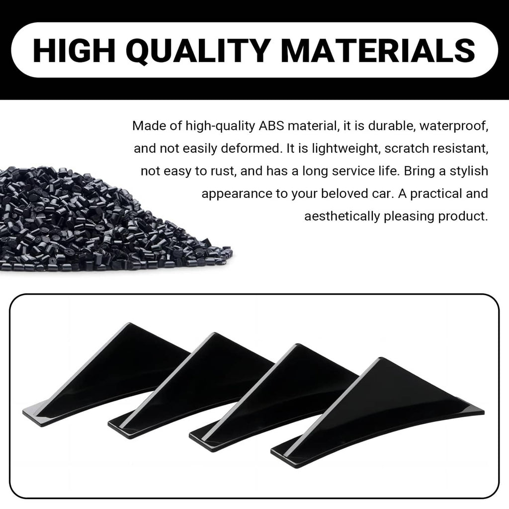 Set of four black triangular rear bumper diffuser fins with mounting holes