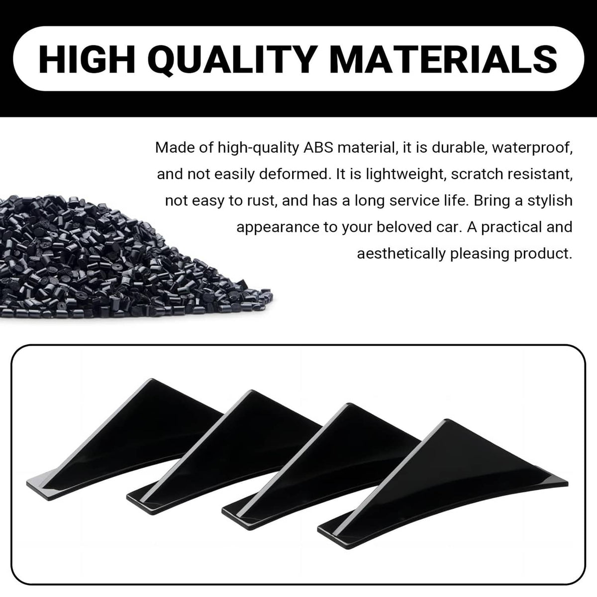 Set of four black triangular rear bumper diffuser fins with mounting holes