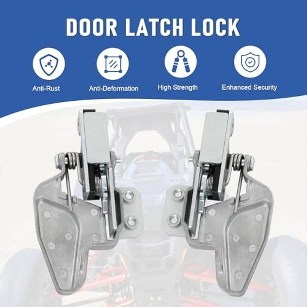 Door latch lock pair, silver metal with spring plungers and mounting brackets