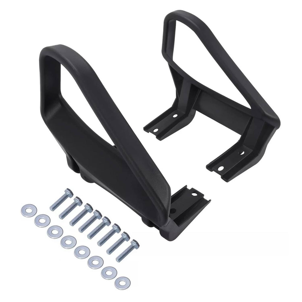 Golf cart seat armrest/hip restraint brackets set, black plastic, includes screws