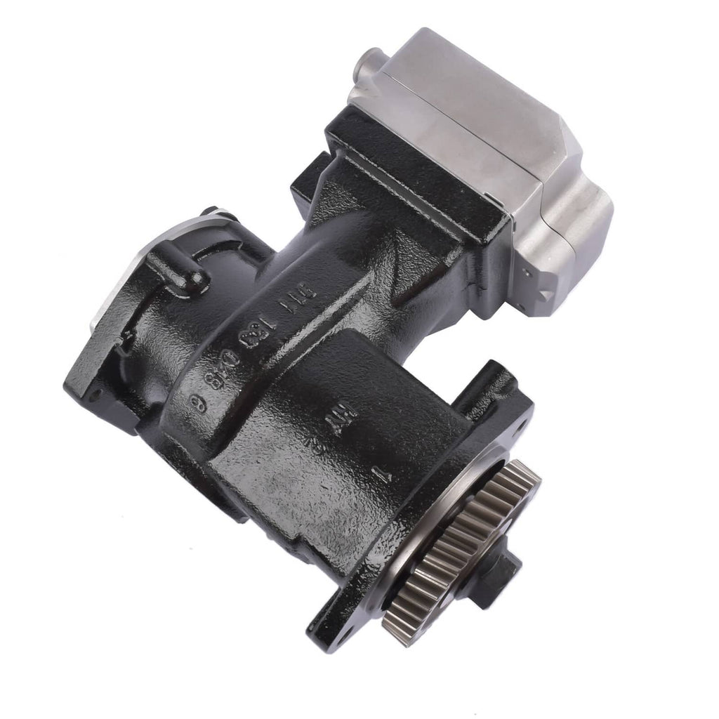 Air compressor assembly with black cast body and silver mounting section