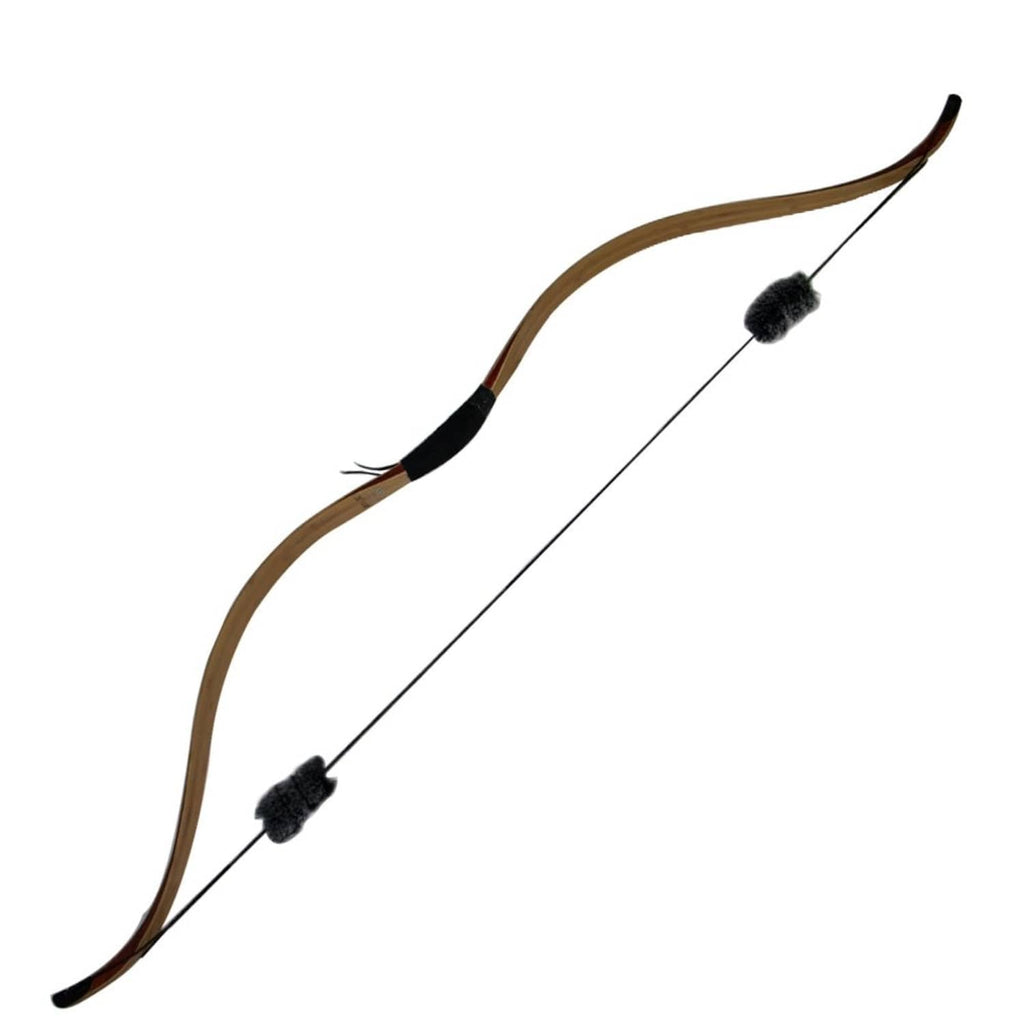 Bowstring with two small dark fur vibration dampeners attached