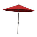 Red round market umbrella canopy with push-button lift pole