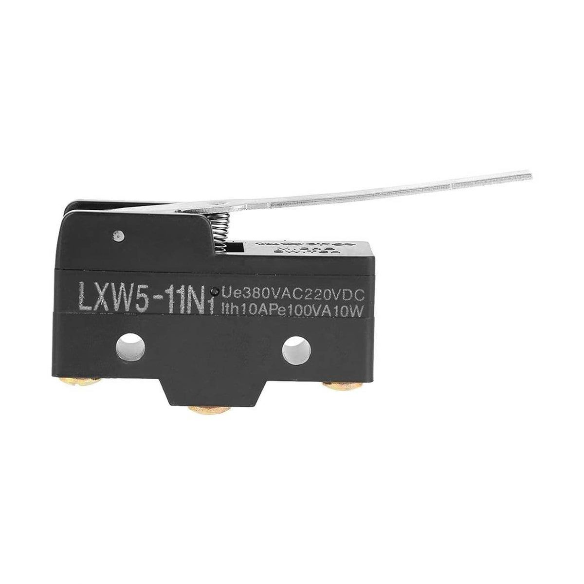 Micro limit switch with long lever, black housing with two top mounting screws