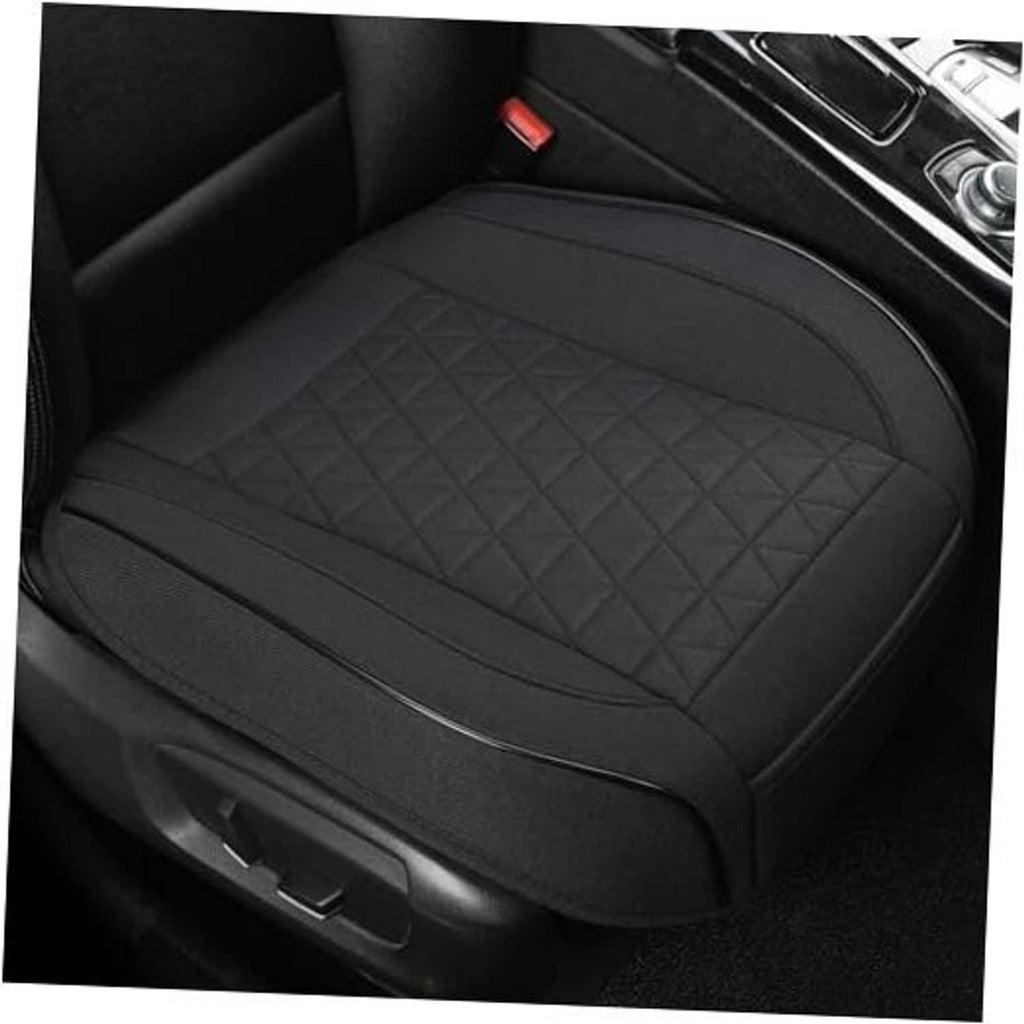 Black front car seat cover with triangular quilt pattern and contoured padded shape.