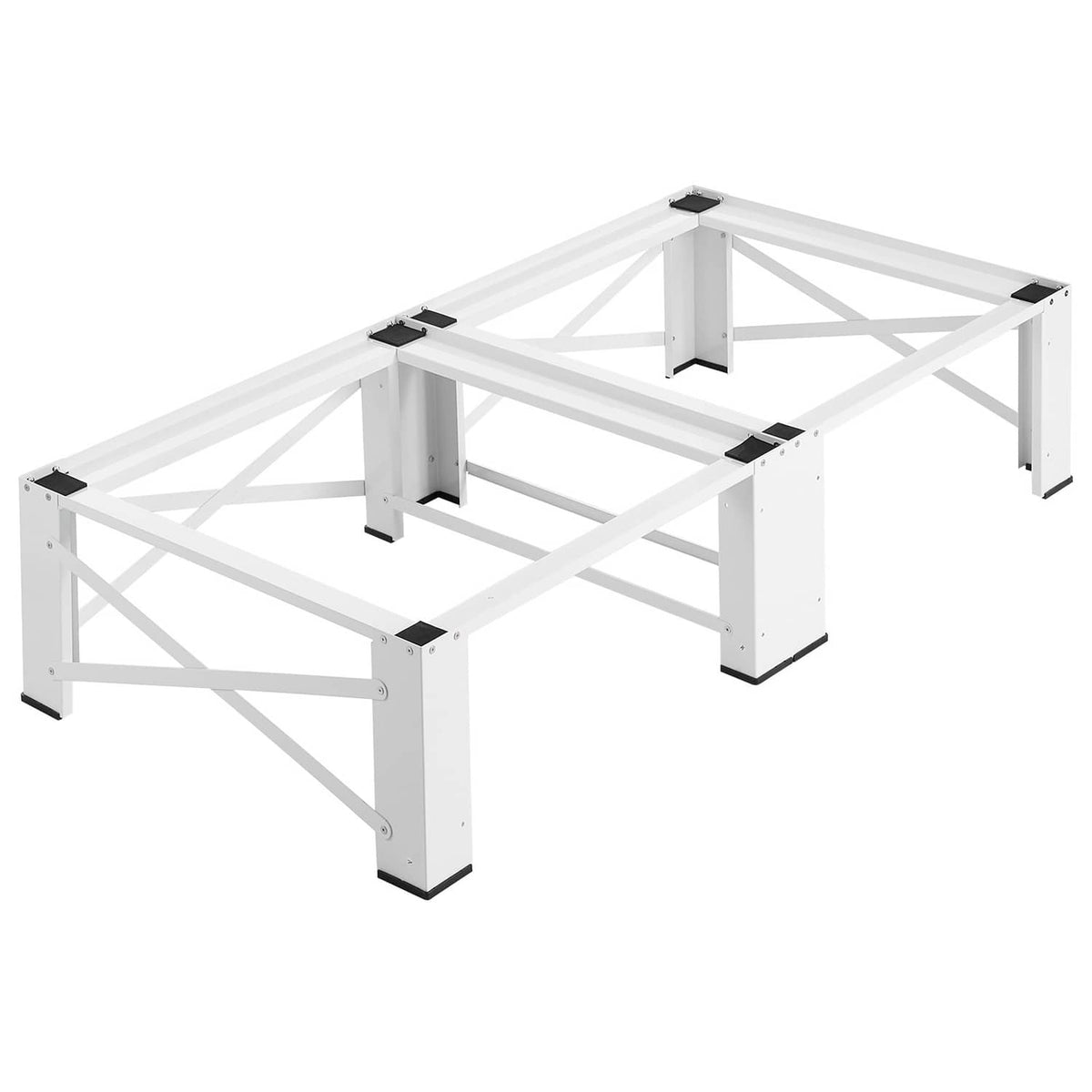 White laundry pedestal stand frame with raised platform, four legs, and anti-slip pads