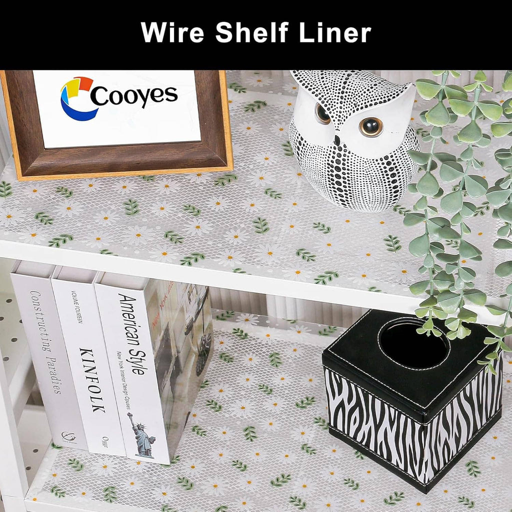 Wire shelf liner with daisy print, protects shelves (Cooyes)