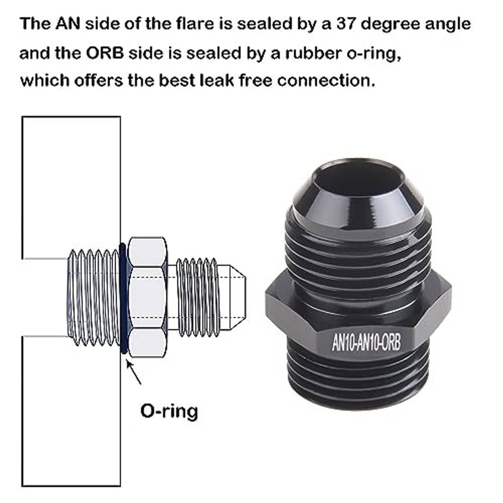AN10-AN10 ORB male O-ring boss fuel rail adapter with rubber O-ring seal
