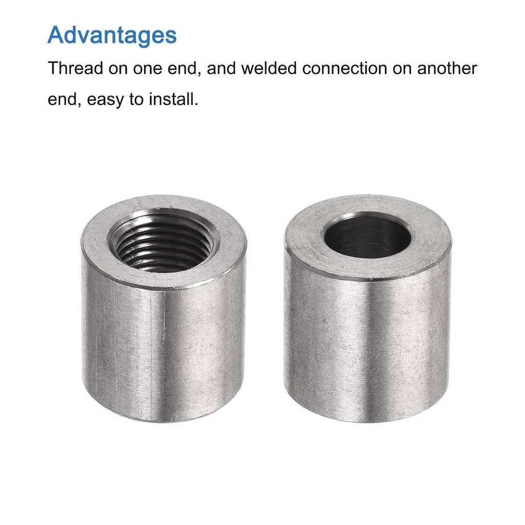 304 stainless steel weld coupling, pair view of female NPT and open end