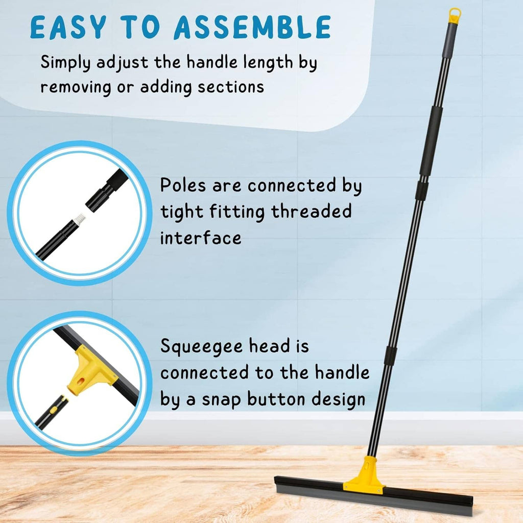 Floor squeegee with extendable poles and snap-on head
