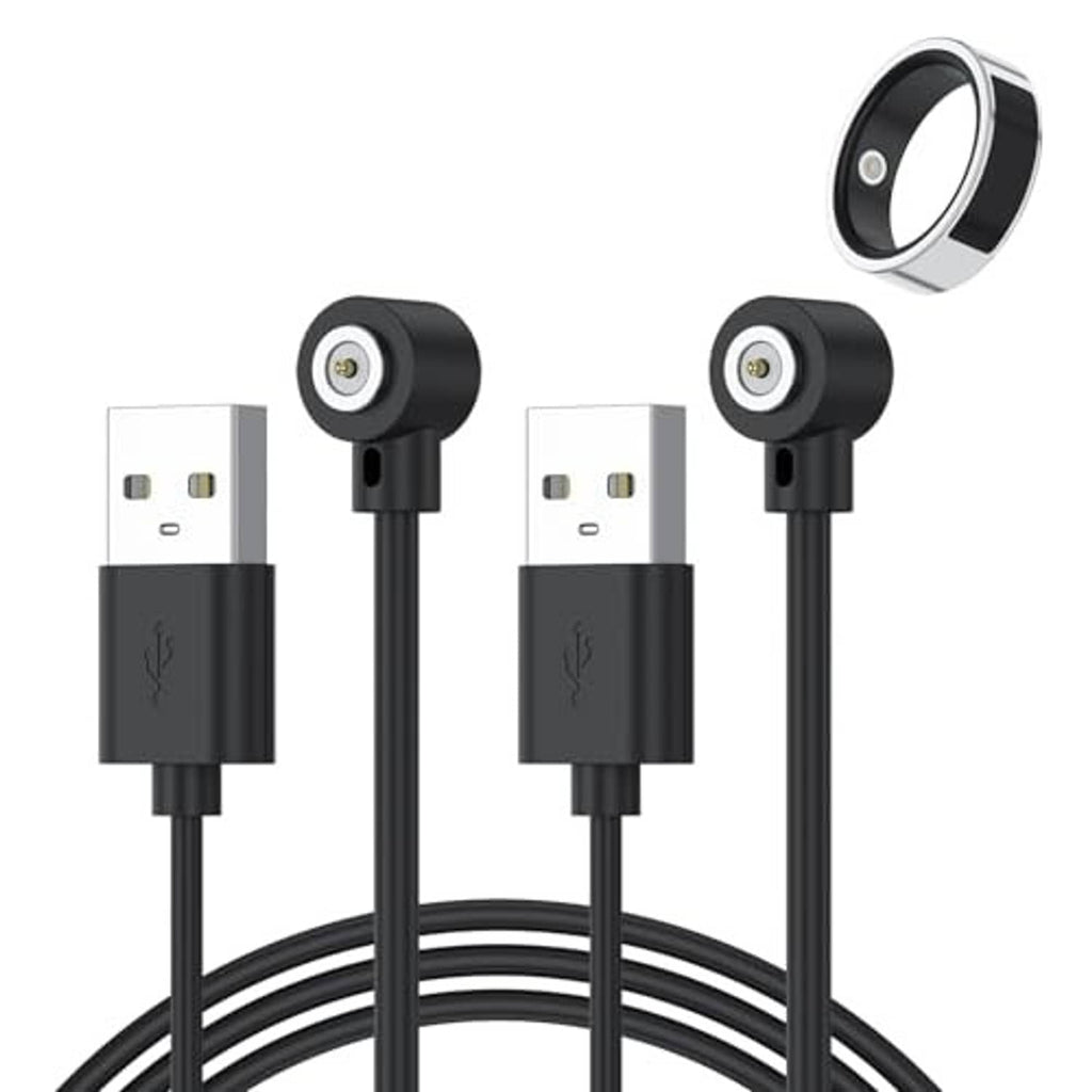 Set of black USB-A cable and magnetic ring charging connectors with two ports
