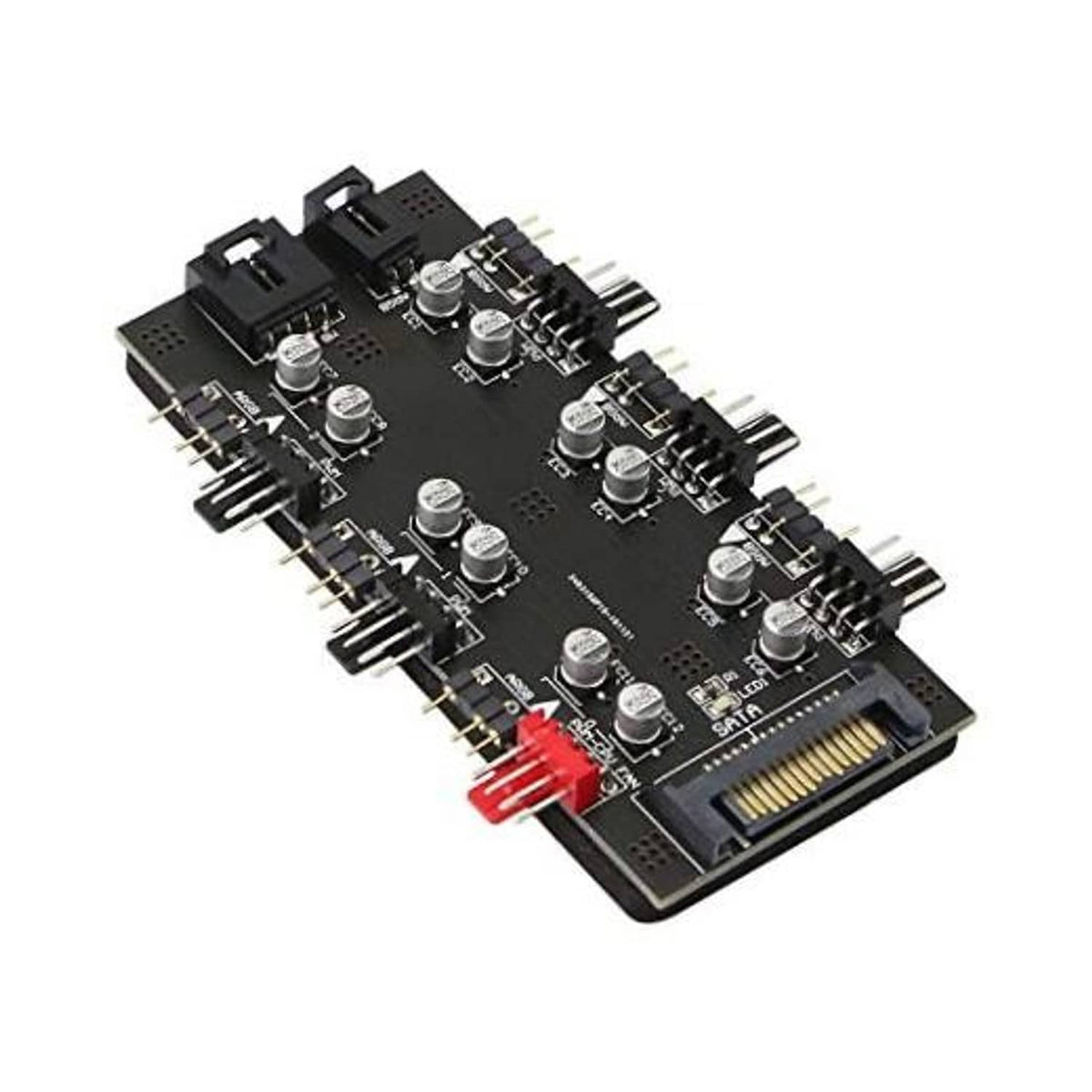 6-way ARGB and PWM fan hub controller PCB with SATA 15-pin power connector