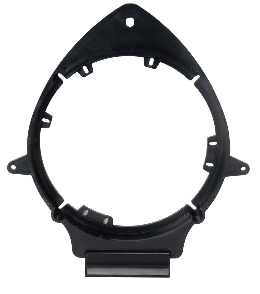 Black speaker adapter ring with multiple mounting tabs and center opening